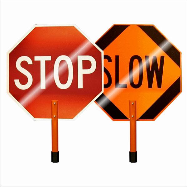 product DICKE P18NRASTST Stop/Stop Sign Rigid Paddle, Non-Reflective Plastic, 18 in OAH, White on Red, Handle Mounting