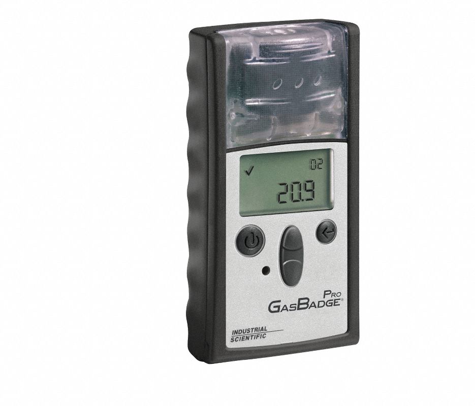 product Industrial Scientific 18100060-5 GasBadge® Single-Gas Detector, Backlit LCD Display, Audible, Visual and Vibrating Alarm, CR2 Lithium Battery, Polycarbonate with Protective Rubber Overmold Housing
