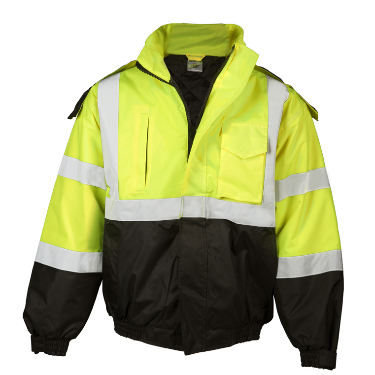 product ML Kishigo JS121-LG JS121 Series Economy Bomber Jacket, Thermal Insulated, Large, Polyester, Hi-Viz Lime/Black