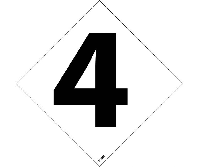 product NMC&trade; DCN Series DCN43 NFPA Hazardous Material Number Label, Waterproof, 3 Character, 4 in WD X 4 in HT Character, Black Character, White Background, Pressure Sensitive Vinyl