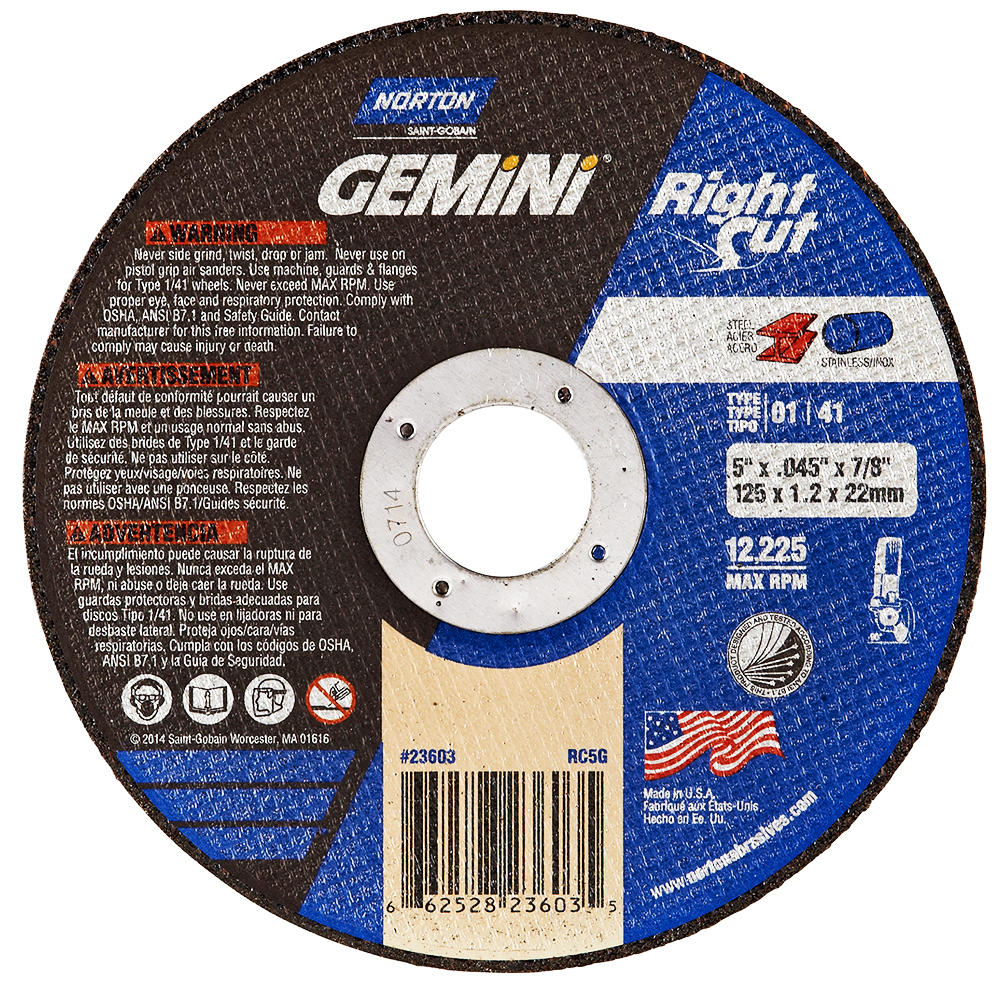product Norton&reg; 66252800289 Cut-off Wheel, 5 in Wheel Dia X 5/8 in Wheel THK X 2 in Center Hole