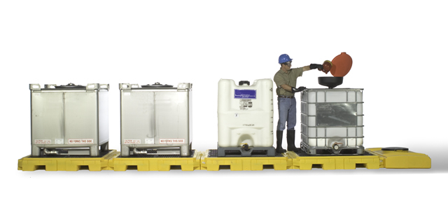 product UltraTech 1125 Ultra-Modular IBC Spill Pallet, 2-Tank Model, 9000 lbs, 280 gal, Polyethylene, Yellow/Black