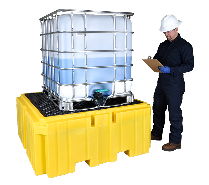 product Justrite® 28674 EcoPolyBlend™ IBC Indoor Pallet, 9000 lb Load, 372 gal Spill, 55 in L x 55 in W x 37-1/2 in H, 40 Percent Recycled Polyethylene