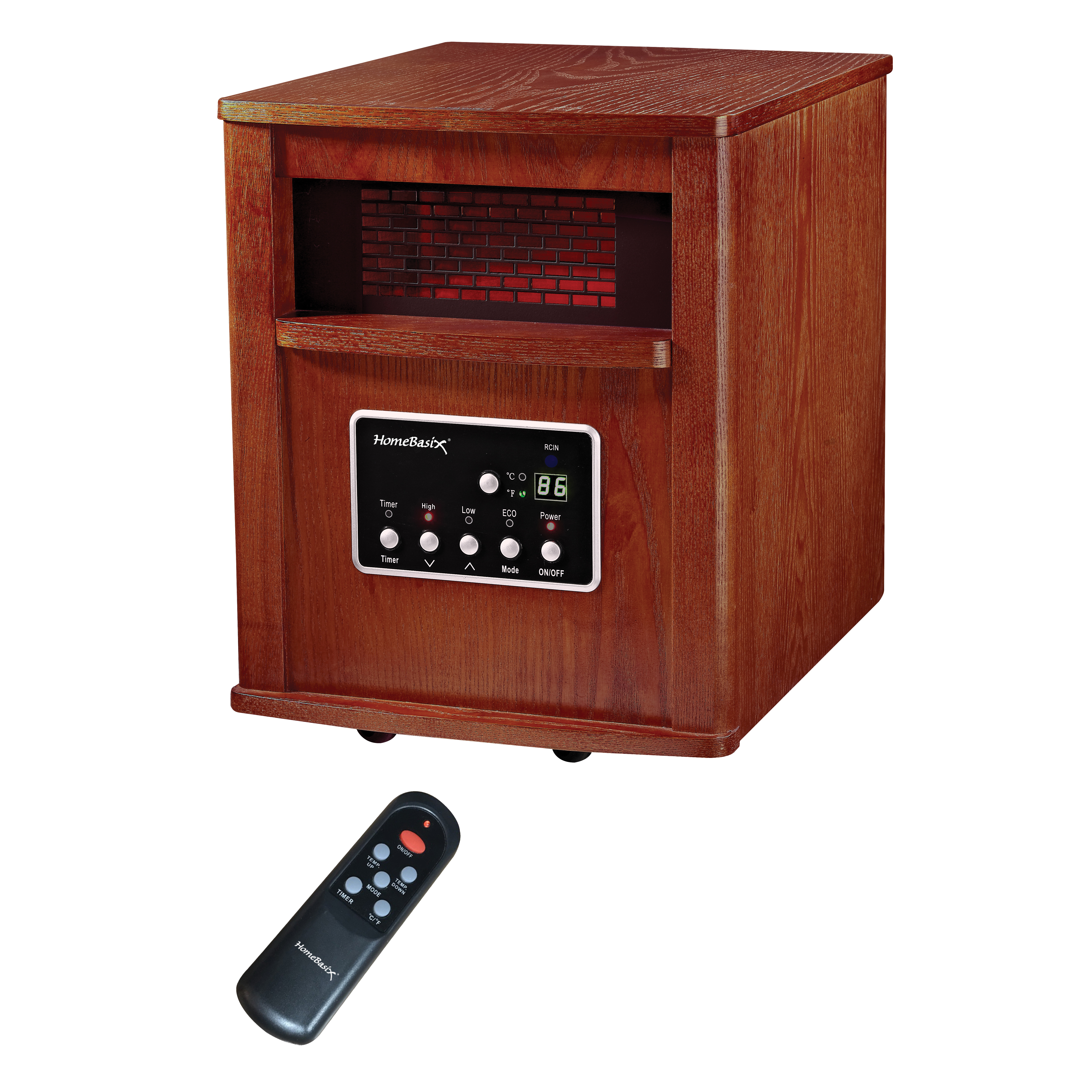 Infrared Quartz Wood Cabinet Heater with Remote Control, 12.5 A, 120 V, ECO/1000/1500 W, Cherry