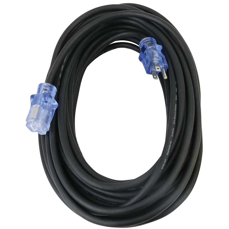 OREC732730 Extension Cord, 14/3 AWG Cable, Lighted, 50 ft L, 15 A, 125 V, Black