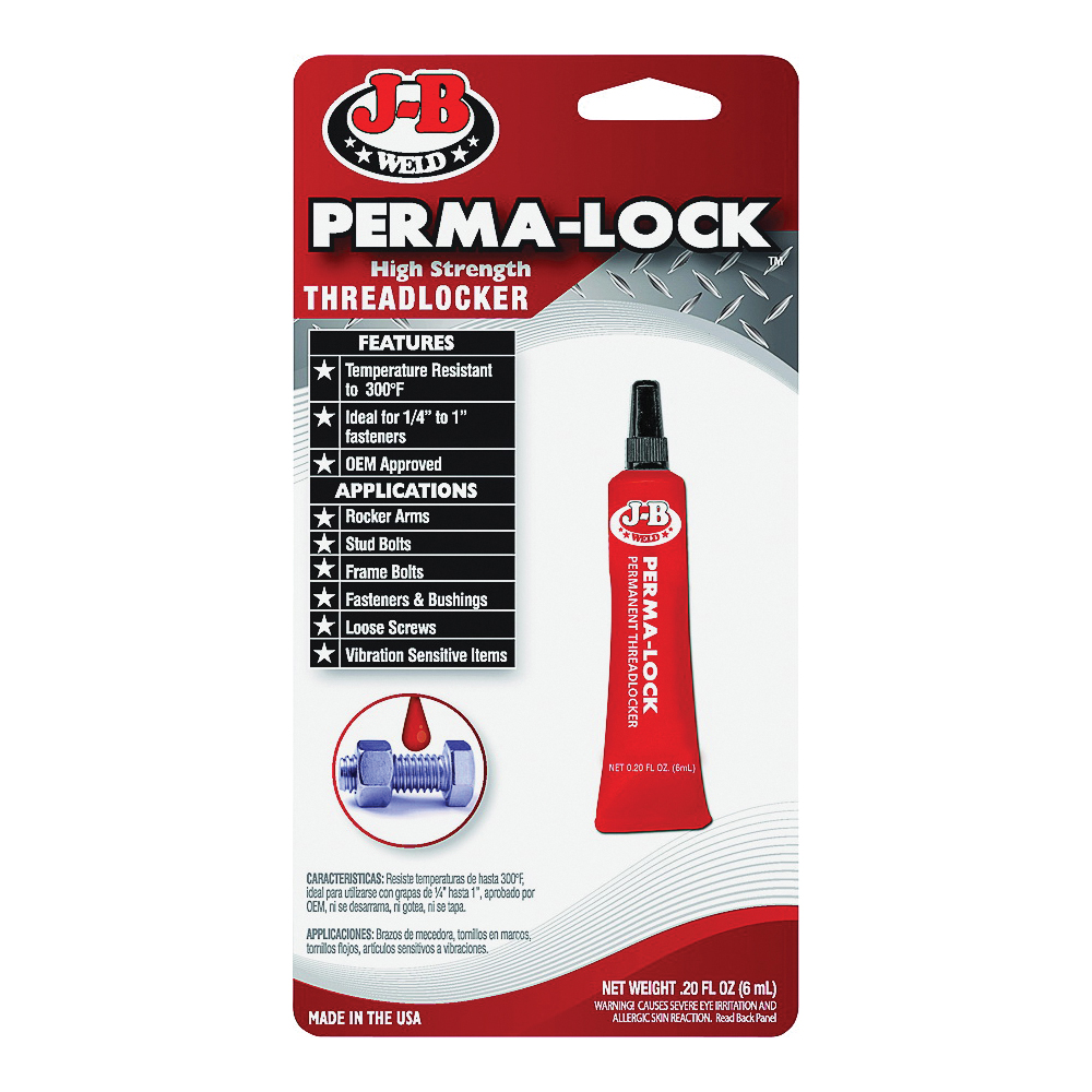 Perma-Lock 27106 Threadlocker, Liquid, Mild Organic, Slight, Red, 6 mL Tube