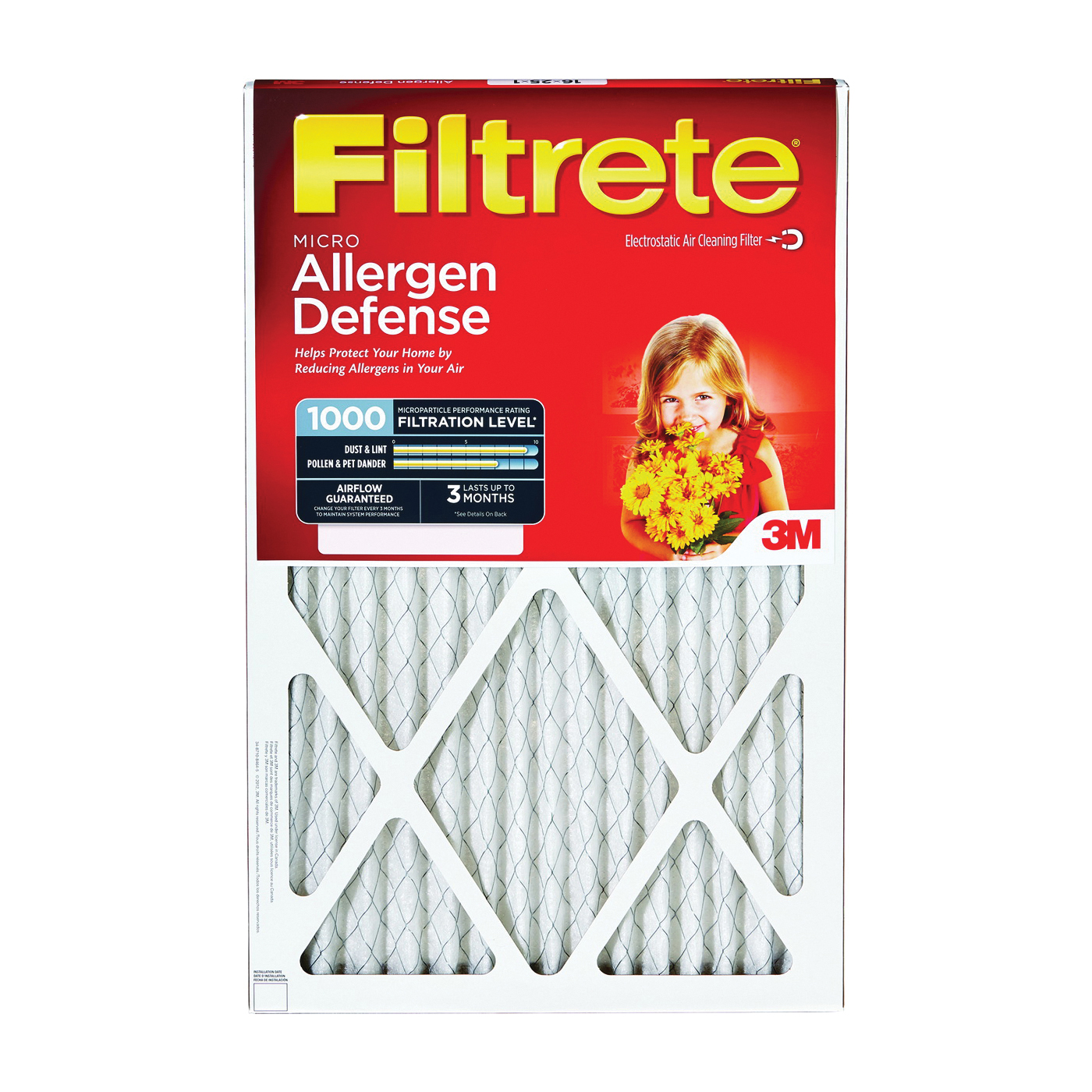 9820DC-6 Washable Air Filter, 24 in L, 12 in W, 11 MERV, 90 % Filter Efficiency, Cardboard Frame, White