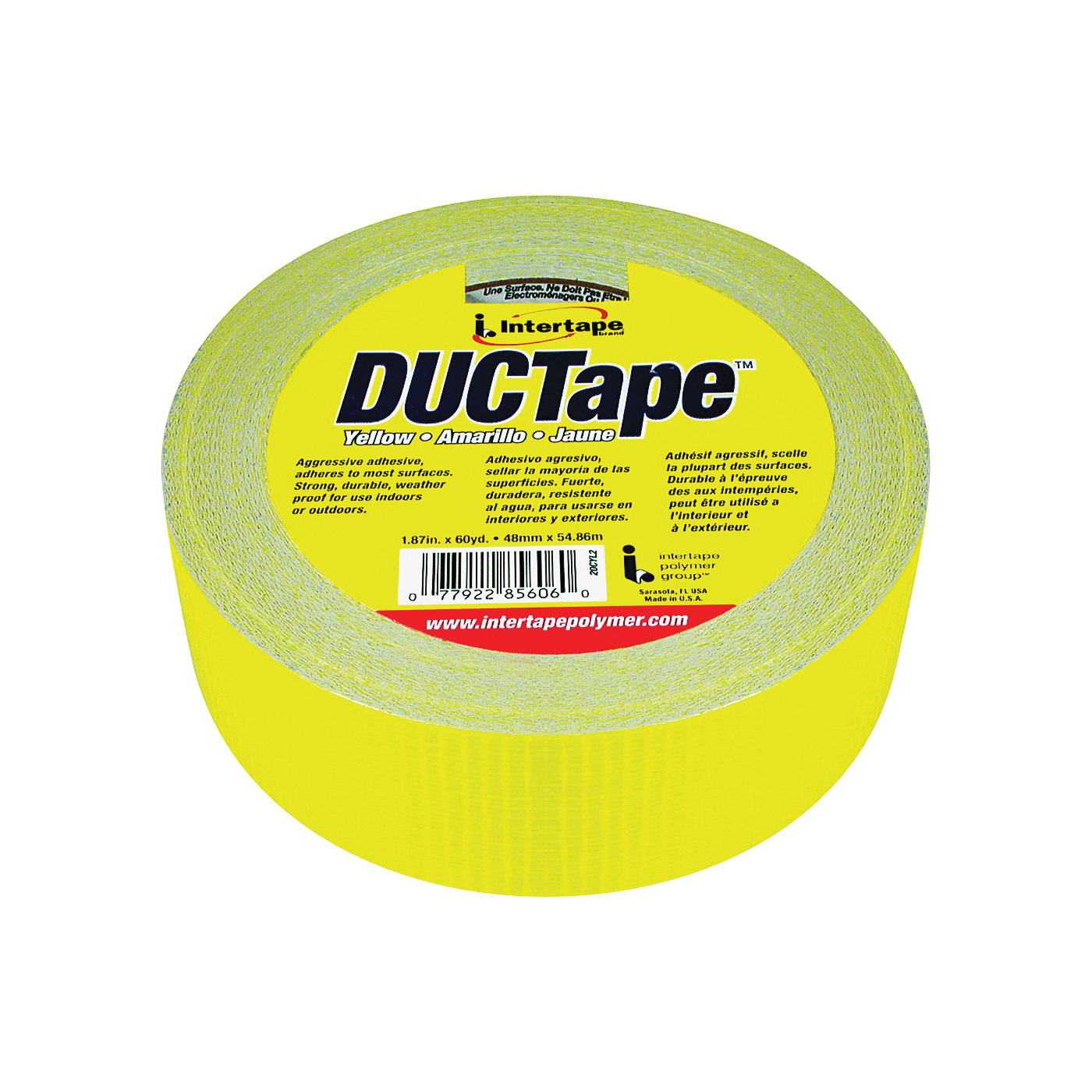 20C-Y2 Duct Tape, 60 yd L, 1.88 in W, Polyethylene-Coated Cloth Backing, Yellow