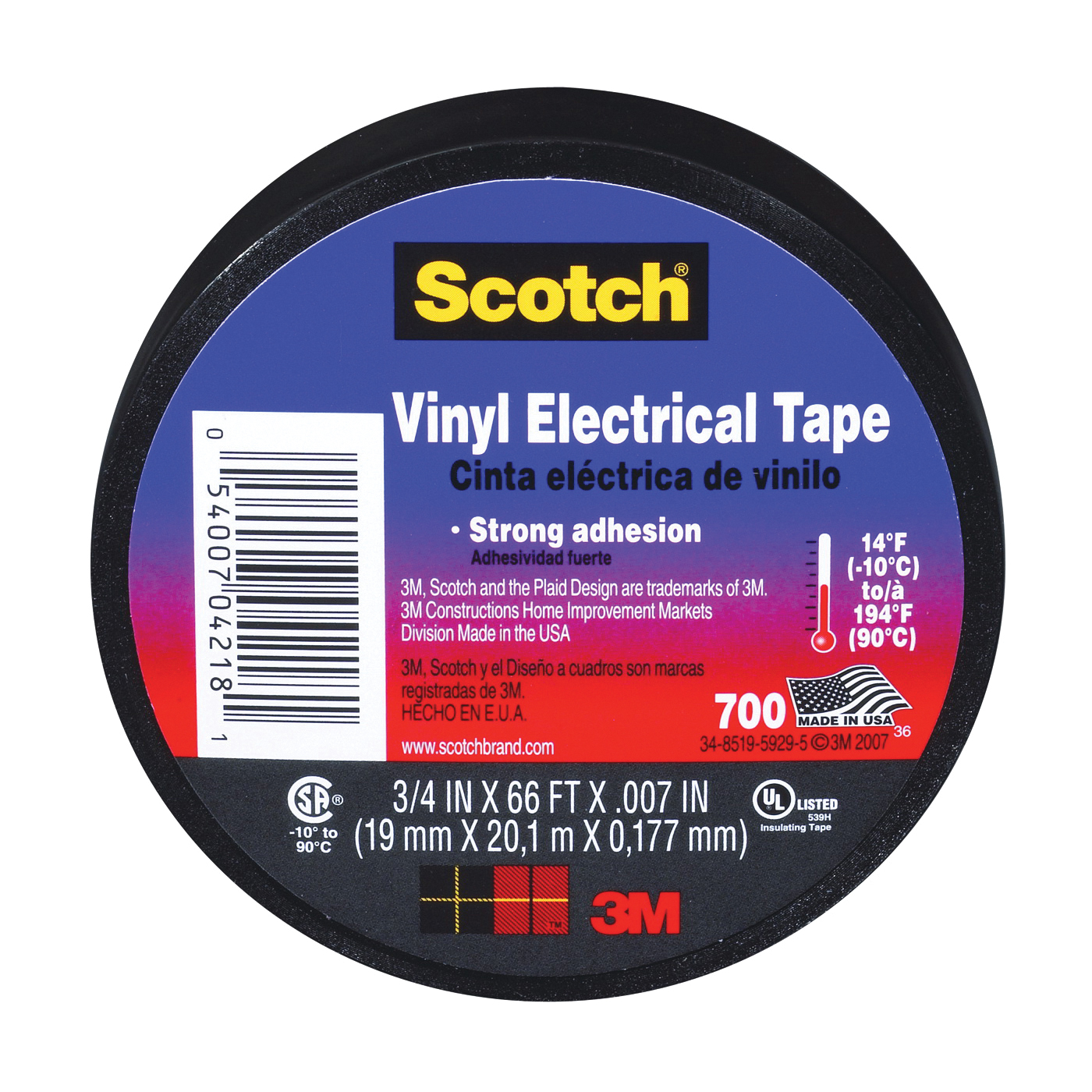 4218-BA-40 Electrical Tape, 66 ft L, 3/4 in W, Vinyl Backing, Black