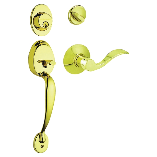 Schlage Plymouth Series F60V PLY/ACC 505 Combination Lockset, Mechanical Lock, Lever Handle, Wave Design, Bright Brass