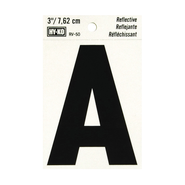 RV-50/A Reflective Letter, Character: A, 3 in H Character, Black Character, Silver Background, Vinyl