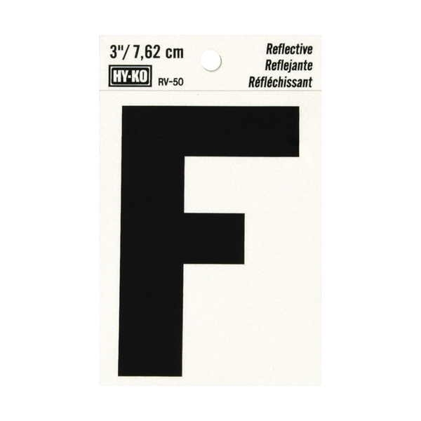 RV-50/F Reflective Letter, Character: F, 3 in H Character, Black Character, Silver Background, Vinyl