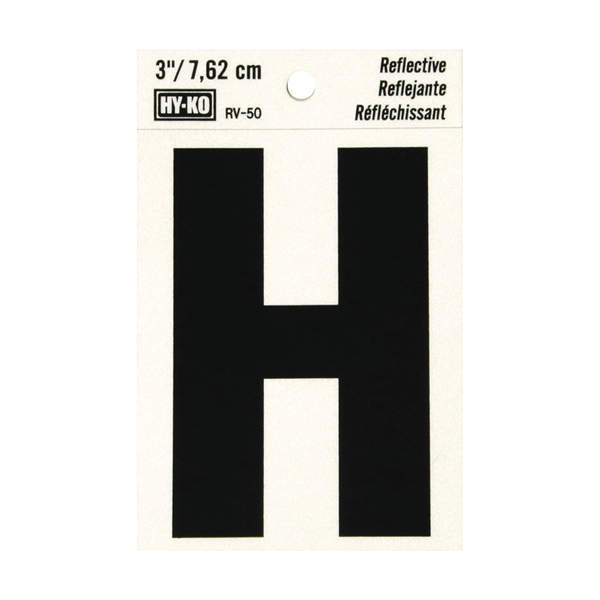RV-50/H Reflective Letter, Character: H, 3 in H Character, Black Character, Silver Background, Vinyl