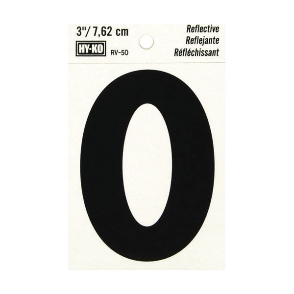 RV-50/O Reflective Letter, Character: O, 3 in H Character, Black Character, Silver Background, Vinyl