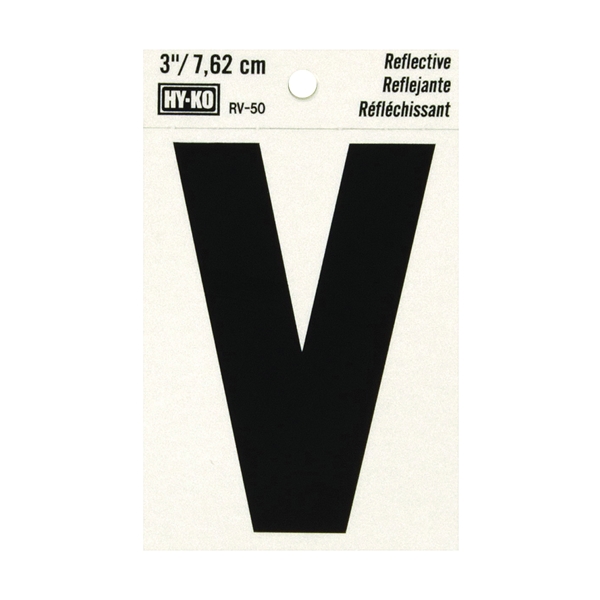 RV-50/V Reflective Letter, Character: V, 3 in H Character, Black Character, Silver Background, Vinyl