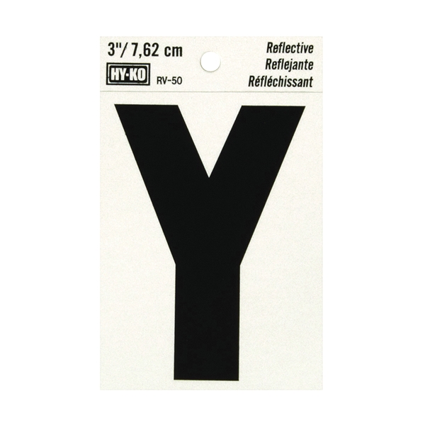 RV-50/Y Reflective Letter, Character: Y, 3 in H Character, Black Character, Silver Background, Vinyl
