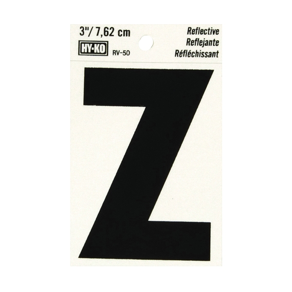 RV-50/Z Reflective Letter, Character: Z, 3 in H Character, Black Character, Silver Background, Vinyl