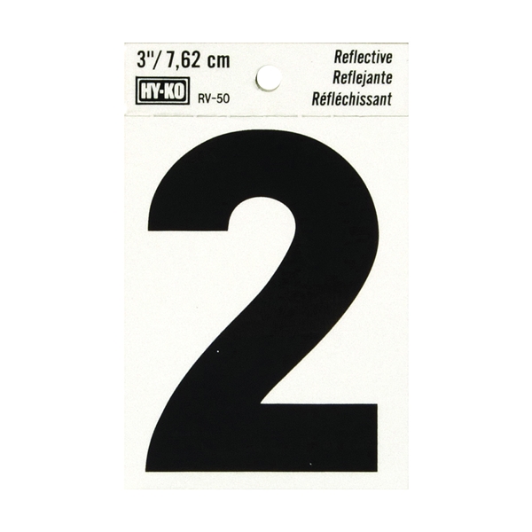 RV-50/2 Reflective Sign, Character: 2, 3 in H Character, Black Character, Silver Background, Vinyl