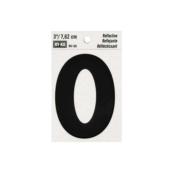 RV-50/0 Reflective Sign, Character: 0, 3 in H Character, Black Character, Silver Background, Vinyl