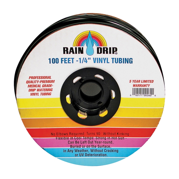 Raindrip 016010T Drip Watering Tubing, 0.16 to 0.197 in ID, 100 ft L, Polyethylene, Black - 1