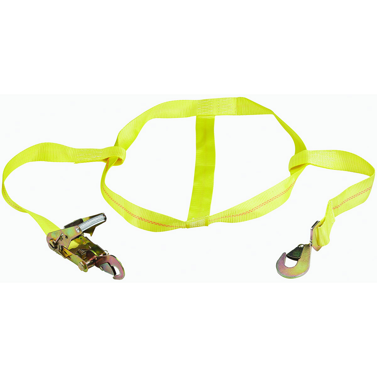 FH4016 Tie-Down, 2 in W, 14-7/8 in L, Polyester Webbing, Metal Ratchet, Yellow, 3333 lb