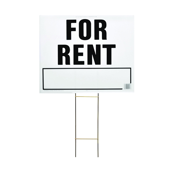 LFR-4 Lawn Sign, Rectangular, FOR RENT, Black Legend, White Background, Plastic, 24 in W x 19 in H Dimensions