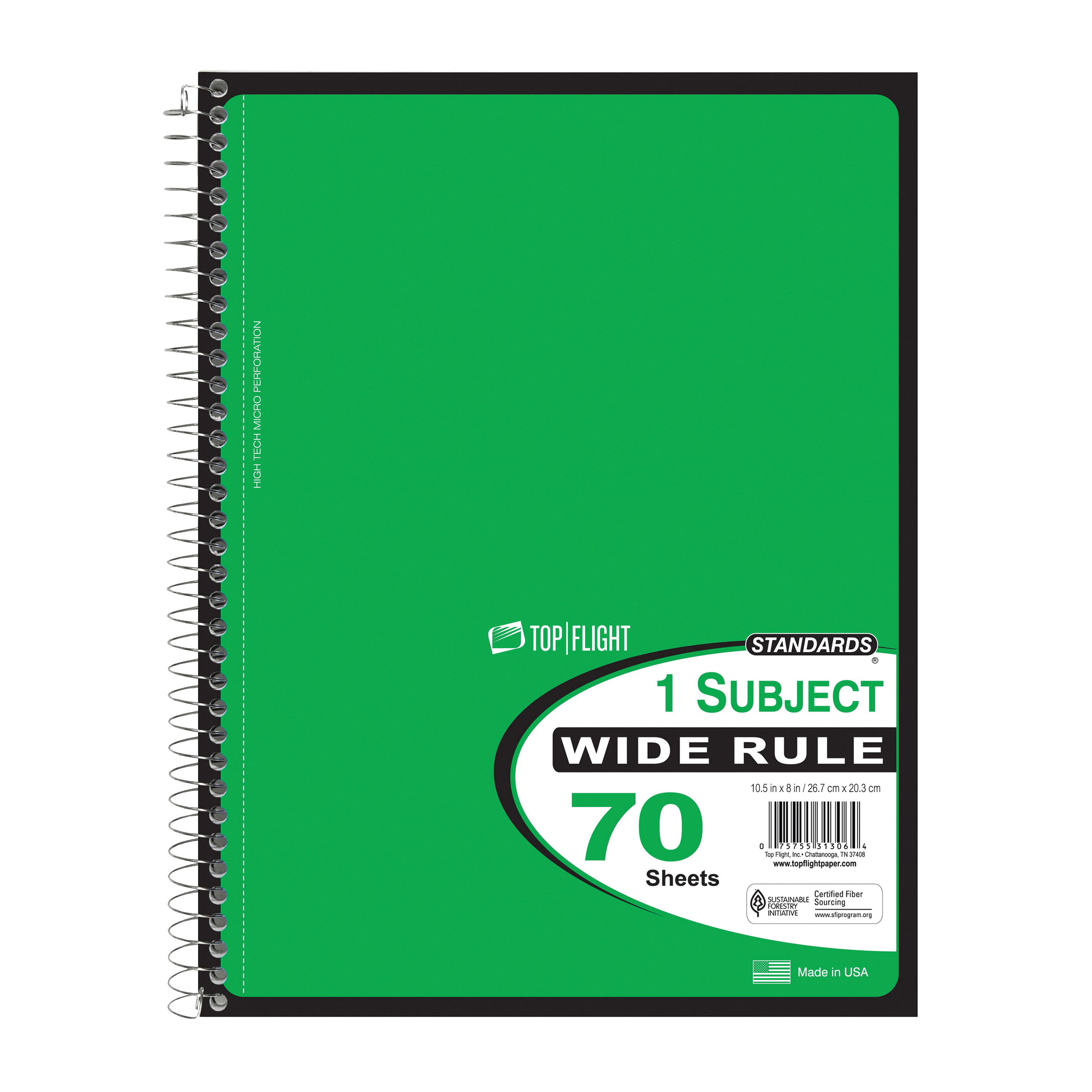Top Flight WB70PF Series 4510816 Wide Rule Notebook, Micro-Perforated Sheet, 70-Sheet, Wirebound Binding - 1