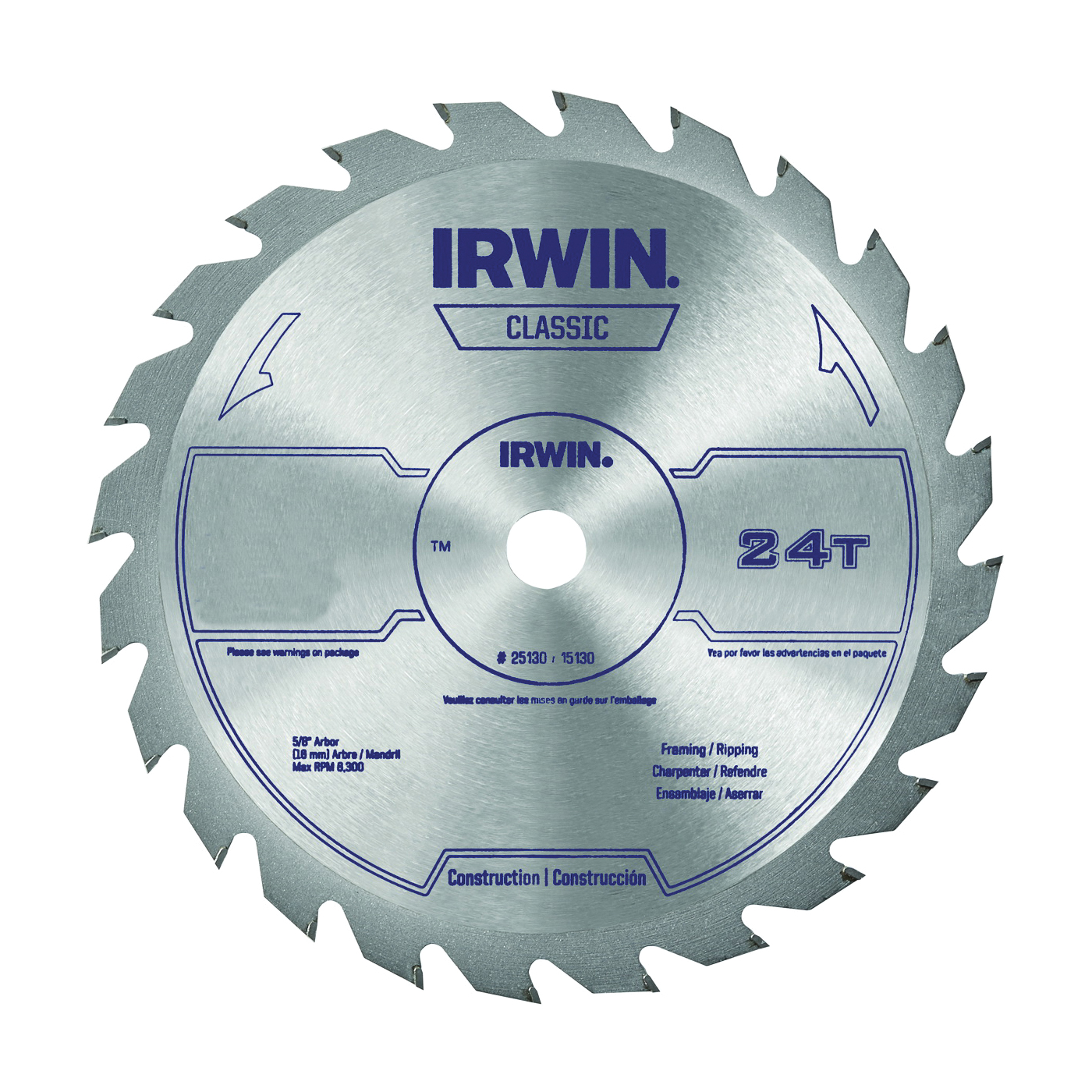 15070 Circular Saw Blade, 10 in Dia, 5/8 in Arbor, 24-Teeth, Carbide Cutting Edge, Applicable Materials: Wood