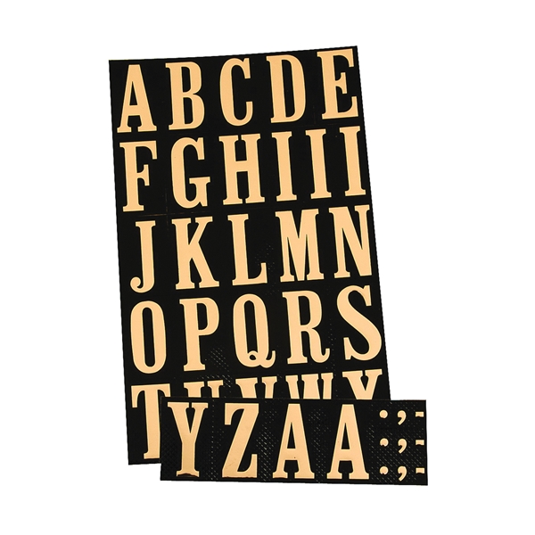 HY-KO MM-3L Packaged Letter Set, 1-3/4 in H Character, Gold Character, Black Background, Mylar - 1