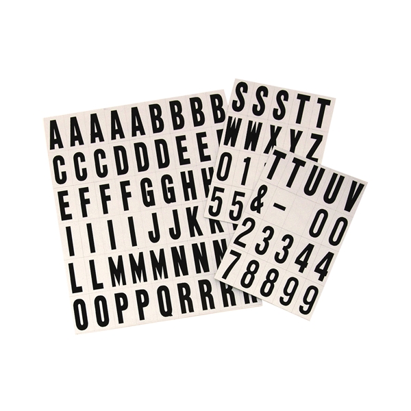 MM-21 Packaged Number and Letter Set, 3/4 in H Character, Black Character, Silver Background, Vinyl