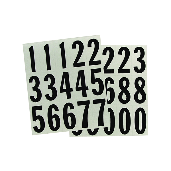 Hy-Ko MM-22N Packaged Number Set, 2 in H Character, Black Character, White Background, Vinyl