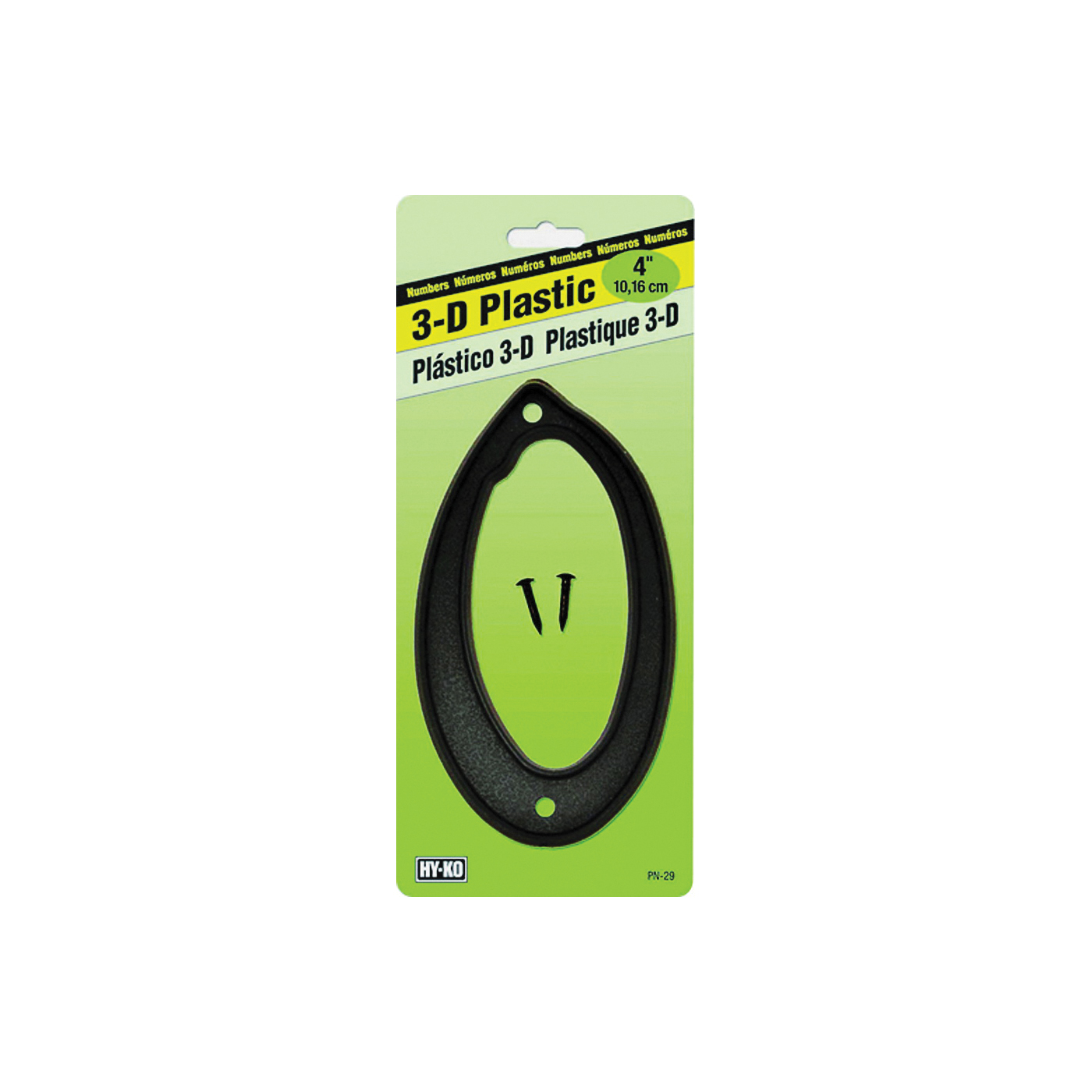 PN-29/0 House Number, Character: 0, 4 in H Character, Black Character, Plastic