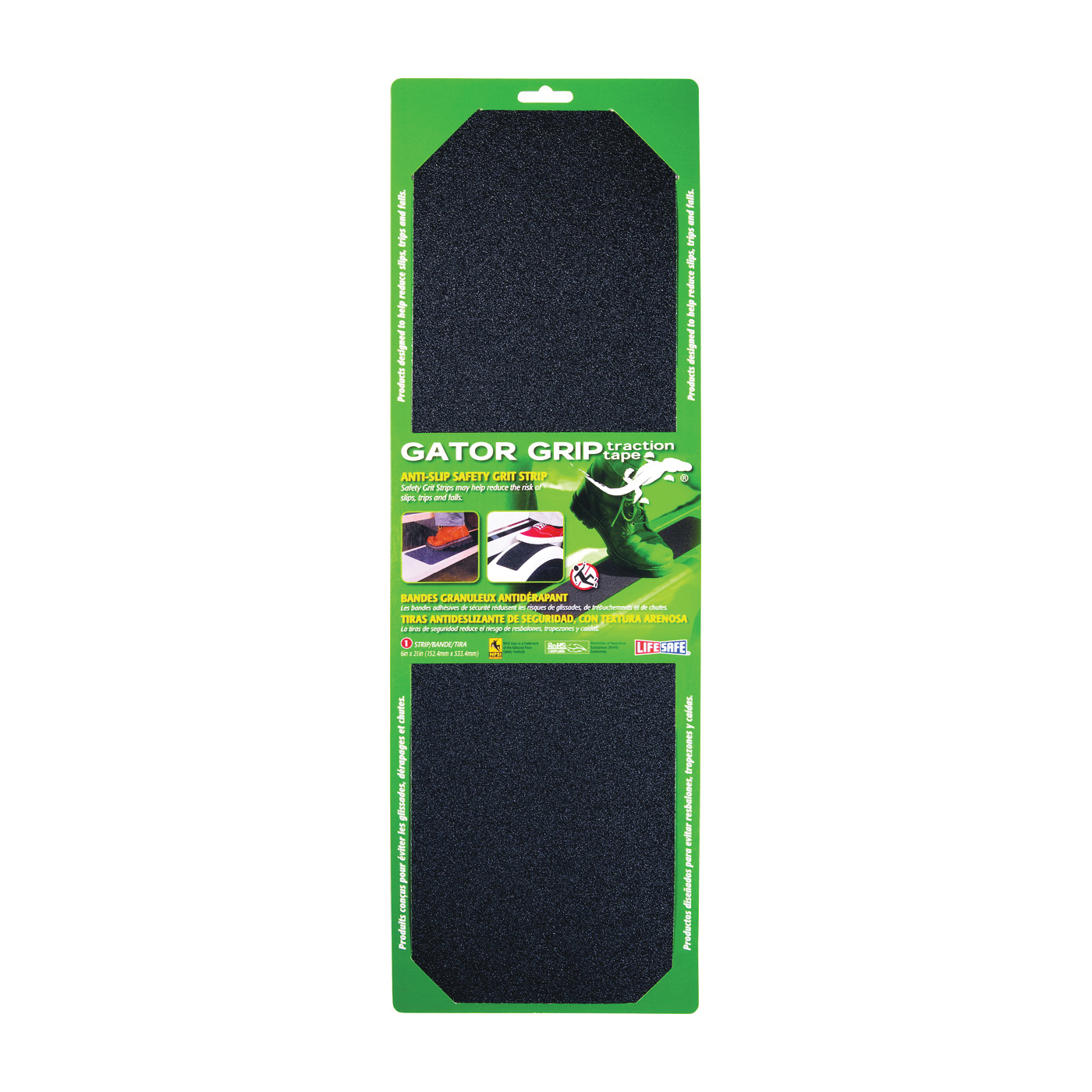Gator Grip RE629BL Safety Grit Tape, 21 in L, 6 in W, PVC Backing, Black