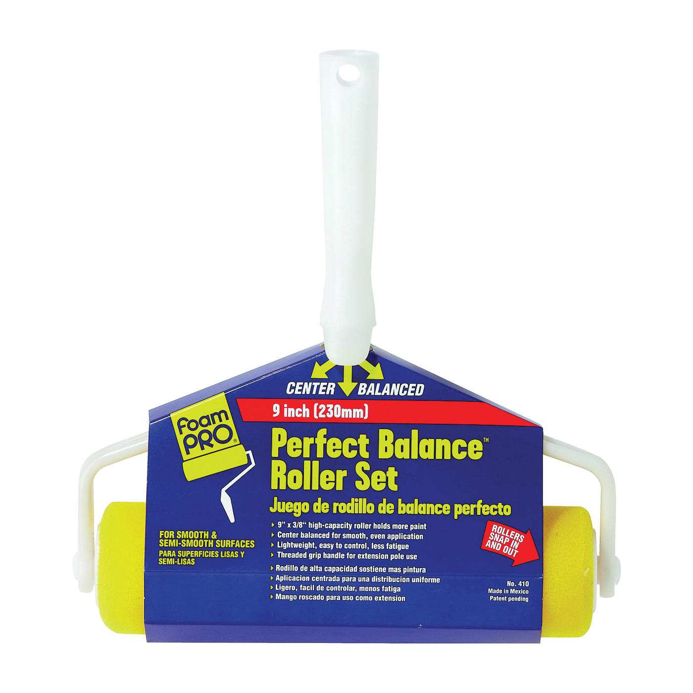 410 Roller Set, 3/8 in Nap, Fabric Foam Cover, 9 in L Roller