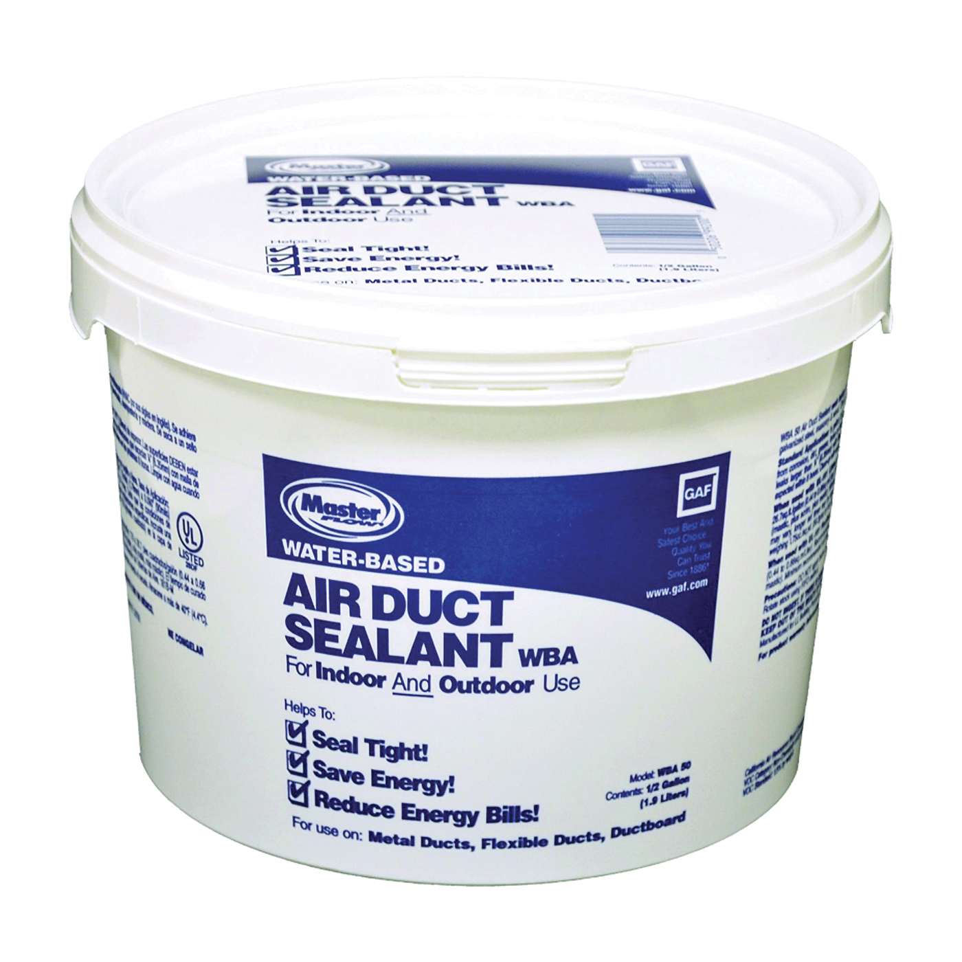 Master Flow WBA50 Duct Sealant/Mastic, Liquid, Gray, 0.5 gal Tub - 1