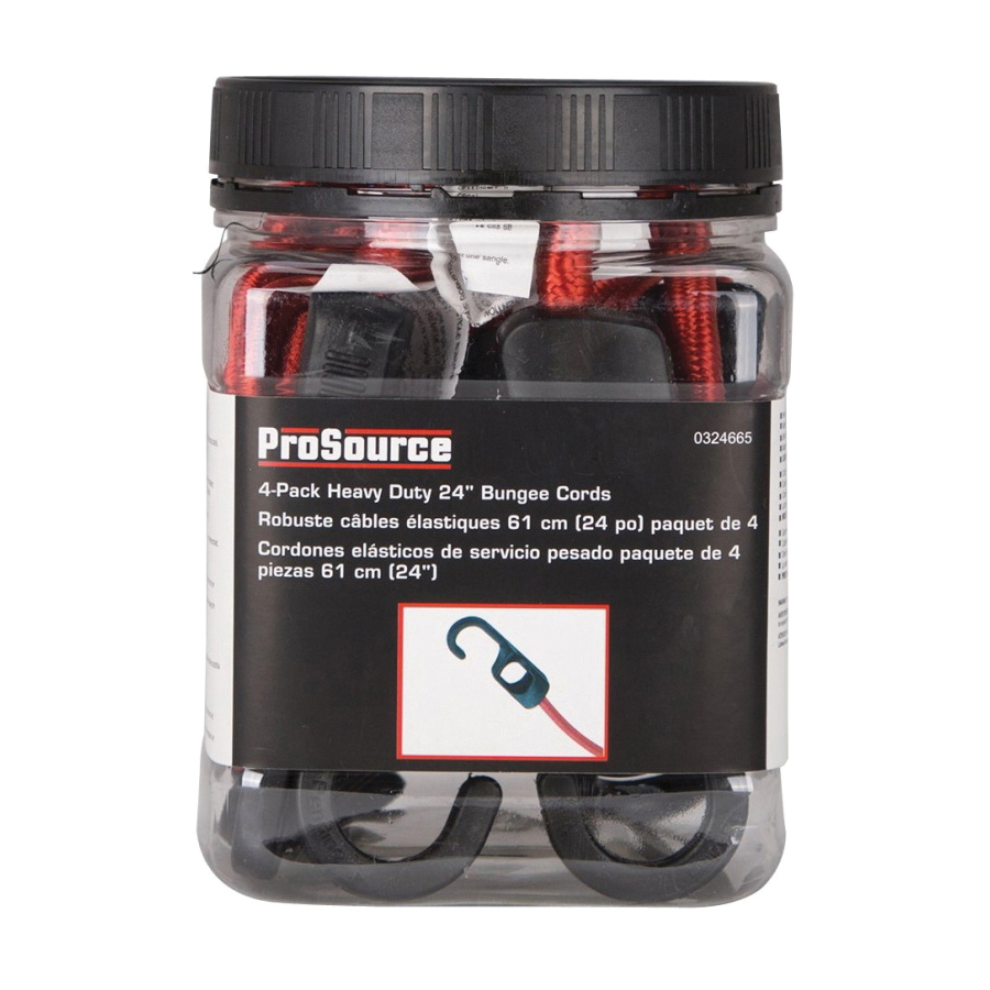 ProSource Stretch Cord, 9 mm Dia, 24 in L, Polypropylene, Red, Hook End - 2