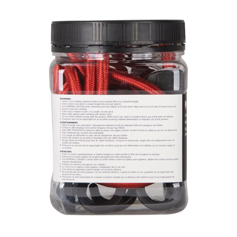 ProSource Stretch Cord, 9 mm Dia, 24 in L, Polypropylene, Red, Hook End - 3