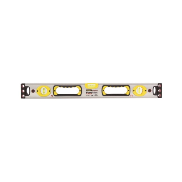 43-525 Box Beam Level, 24 in L, 3-Vial, 2-Hang Hole, Magnetic, Aluminum, Silver/Yellow