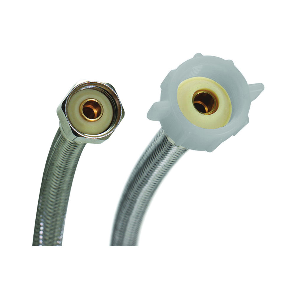 B4T12 Toilet Connector, 1/2 in Inlet, FIP Inlet, 7/8 in Outlet, Ballcock Outlet, Stainless Steel Tubing