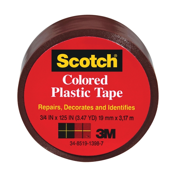Scotch 191BN Colored Tape, 125 in L, 1-1/2 in W, Plastic Backing, Brown