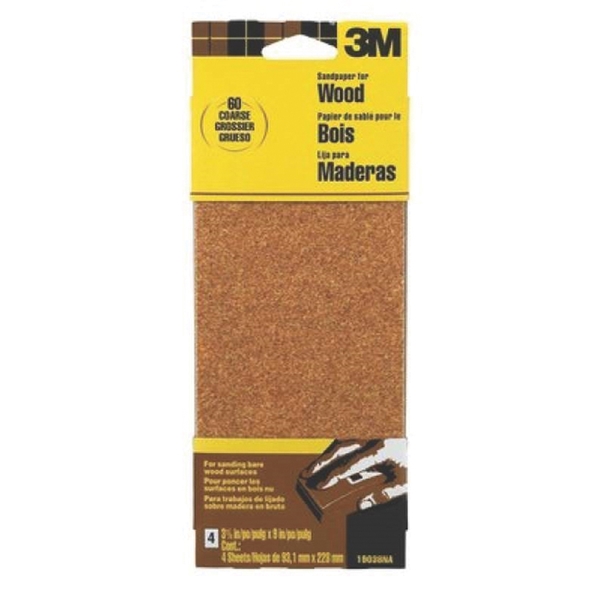 19038-20-CC Sandpaper, 9 in L, 3.66 in W, Coarse, 60 Grit, Garnet Abrasive