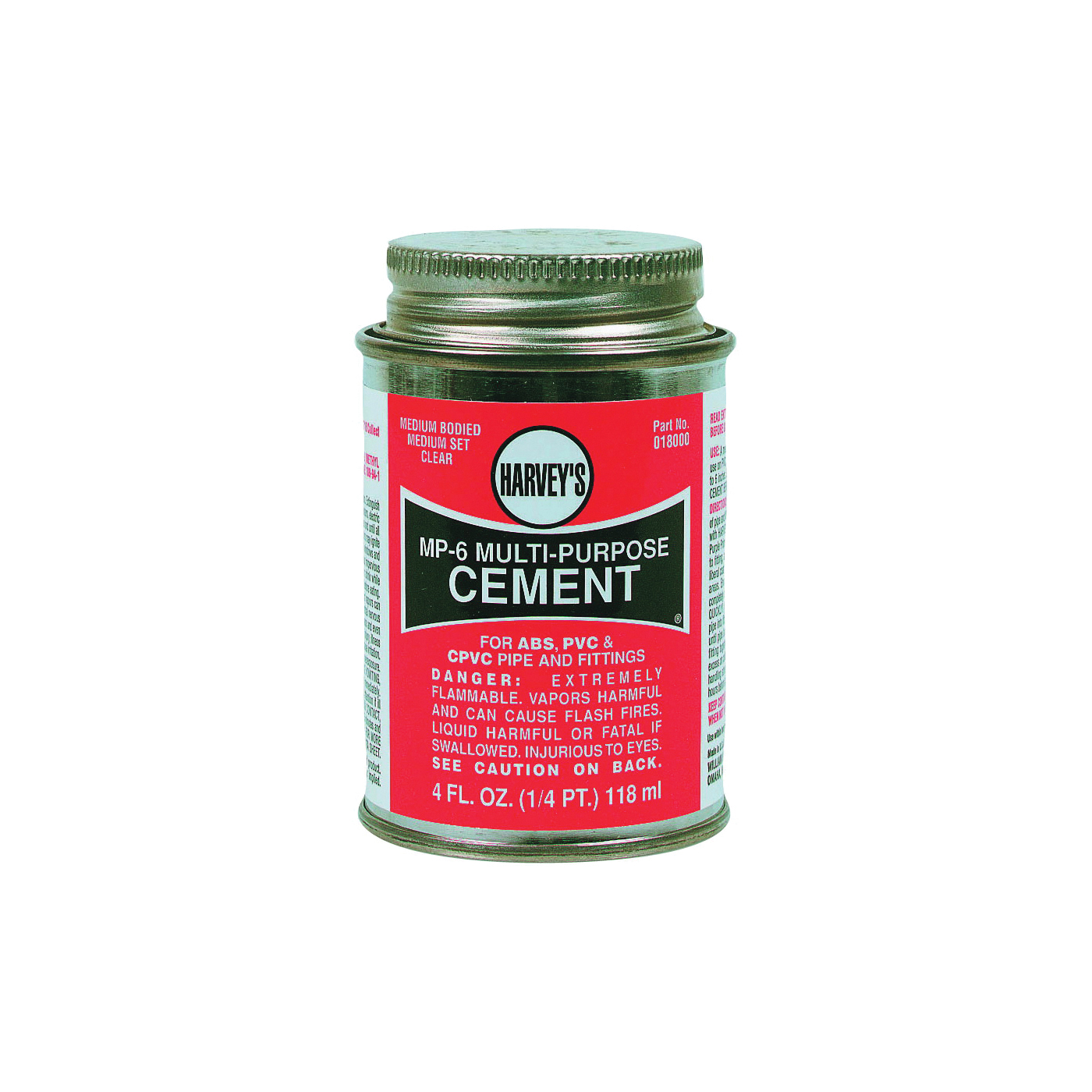 018000-24 Solvent Cement, 4 oz Can, Liquid, Milky Clear