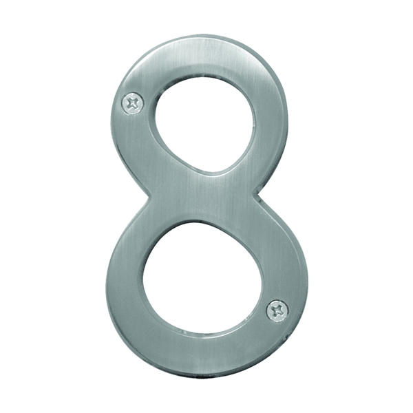 HY-KO Prestige BR-43SN/8 House Number, Character: 8, 4 in H Character, Nickel Character, Brass - 1