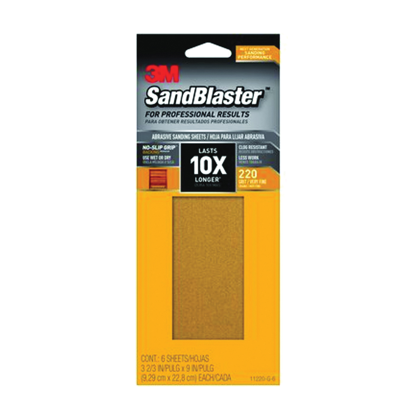 SandBlaster Series 11220-G-6 Sandpaper, 9 in L, 3-2/3 in W, 220 Grit, Fine, Synthetic Mineral Abrasive