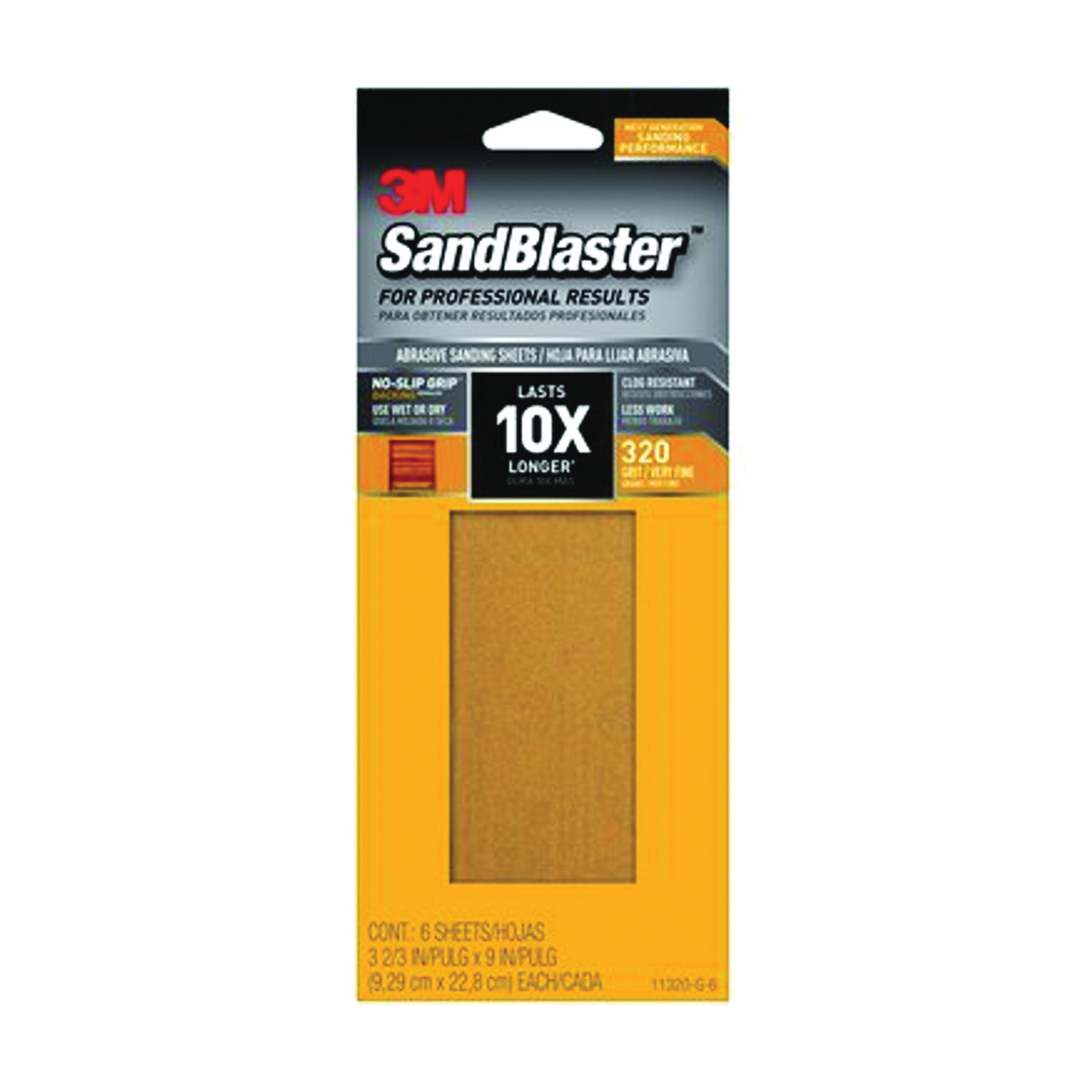 SandBlaster Series 11320-G-6 Sandpaper, 9 in L, 3-2/3 in W, 320 Grit, Fine, Synthetic Mineral Abrasive