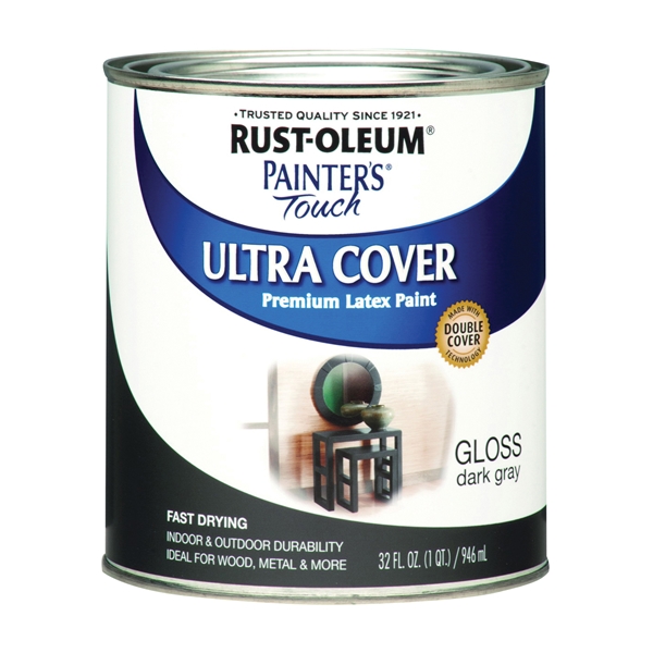 Rust-Oleum 1986502 Enamel Paint, Water, Gloss, Dark Gray, 1 qt, Can, 120 sq-ft Coverage Area - 1