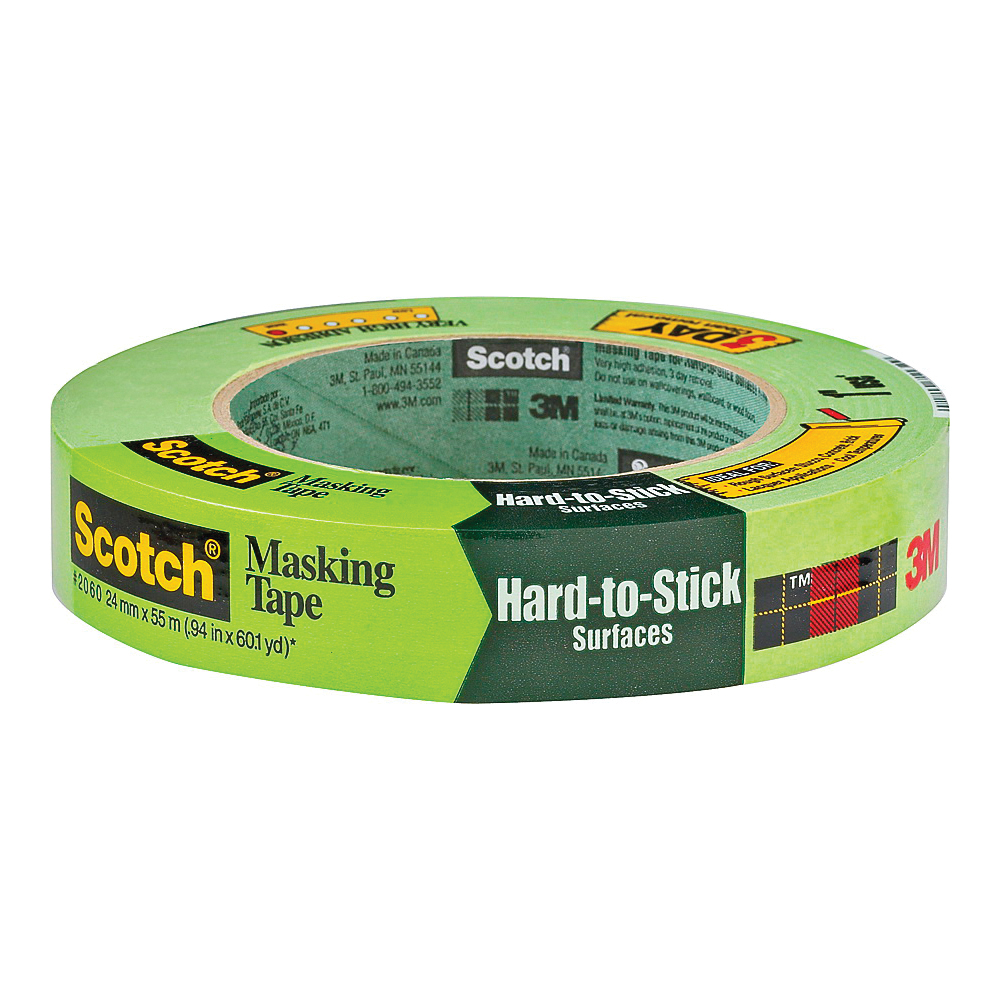 2060-2 Masking Tape, 60 yd L, 2 in W, Crepe Paper Backing, Green