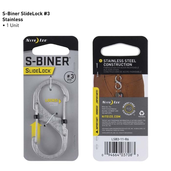 Nite Ize S-Biner Series LSB3-11-R6 Double-Gated Carabiner, #3 Dia Ring, Stainless Steel