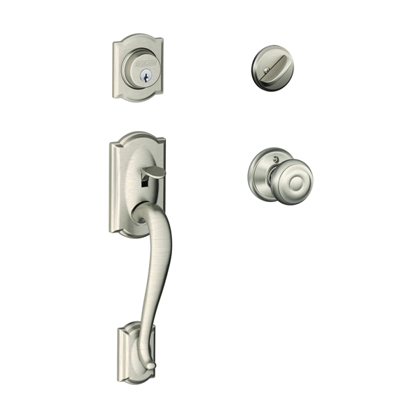 Schlage Camelot Series F60VCAM/GEO619 Combination Lockset, Mechanical Lock, Knob Handle, Round Design, Satin Nickel