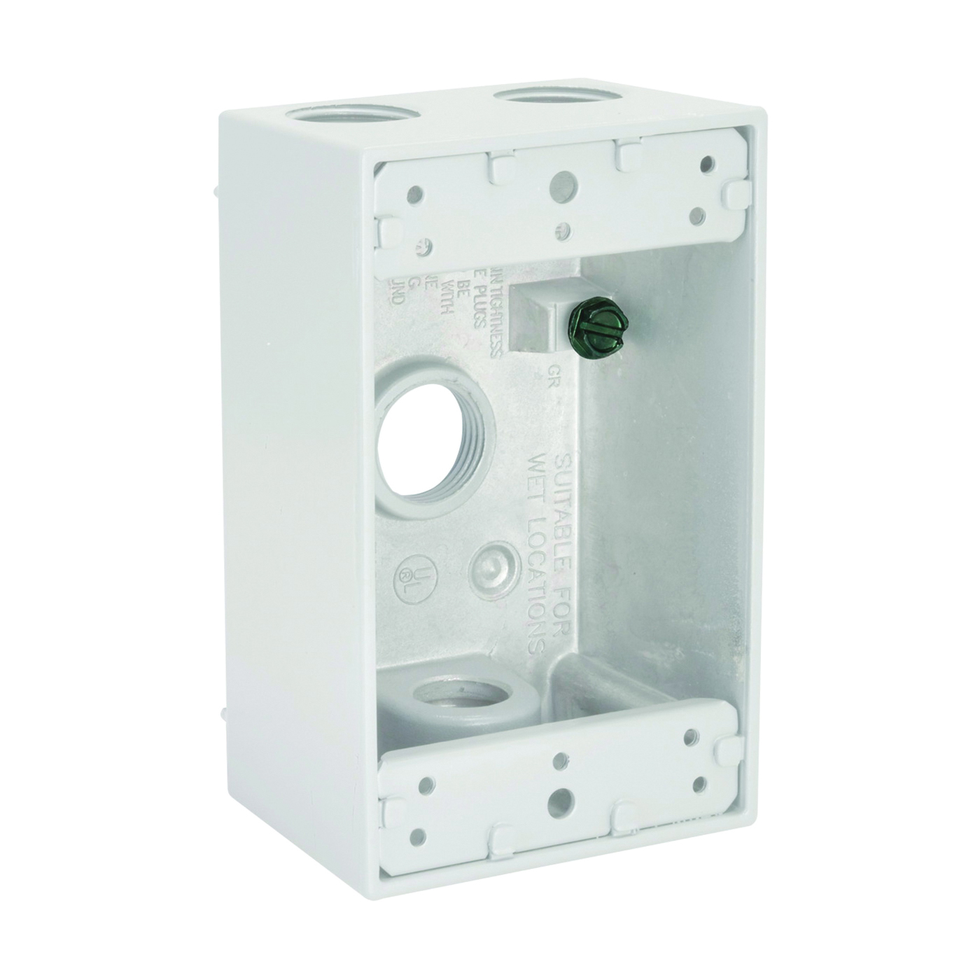 5321-1 Weatherproof Box, 4-Outlet, 1-Gang, Aluminum, White, Powder-Coated